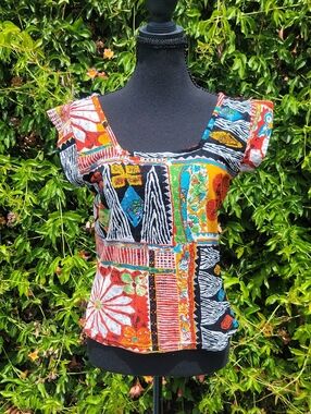 Colorful Patchwork Women's Top L